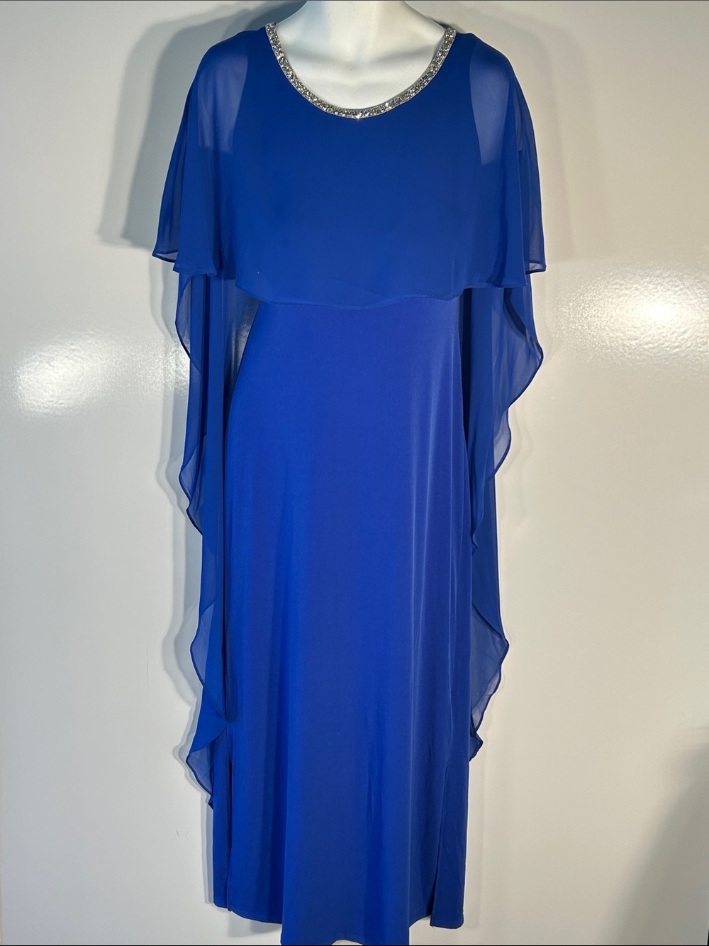 Glamour Nights SZ 8 Cobalt Blue Cape Style Formal Gown Mother of Bride Black Tie